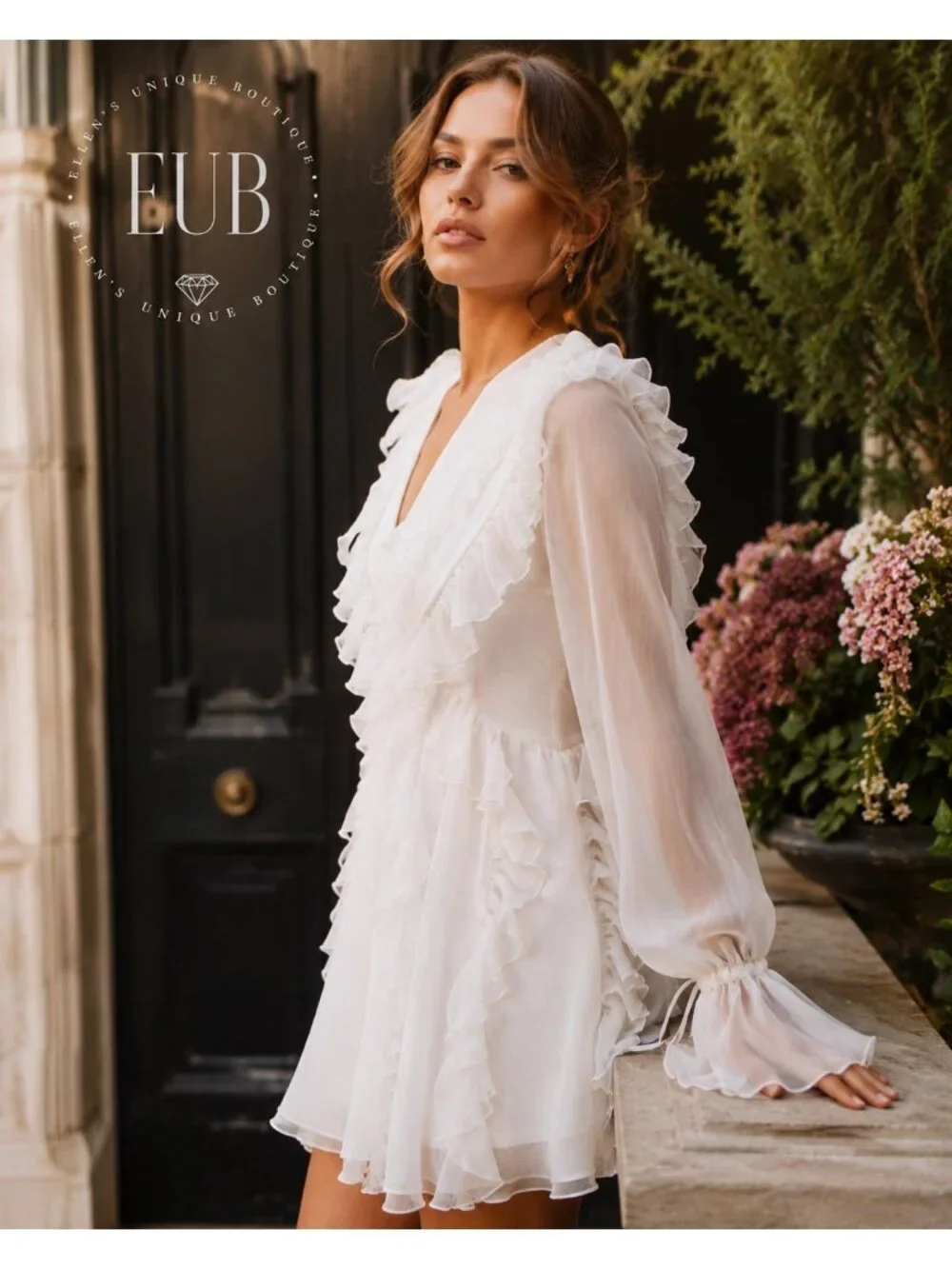 Endless Rose Long-Sleeve Chiffon Ruffle Mini Dress Size Large New With Tags